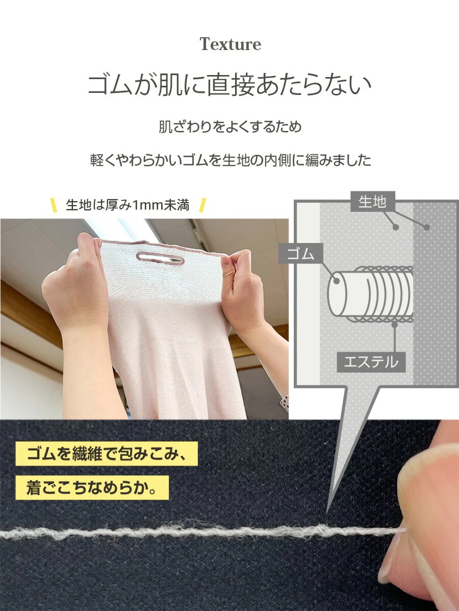 ゴムが直接当たらない、肌触りにこだわりました
